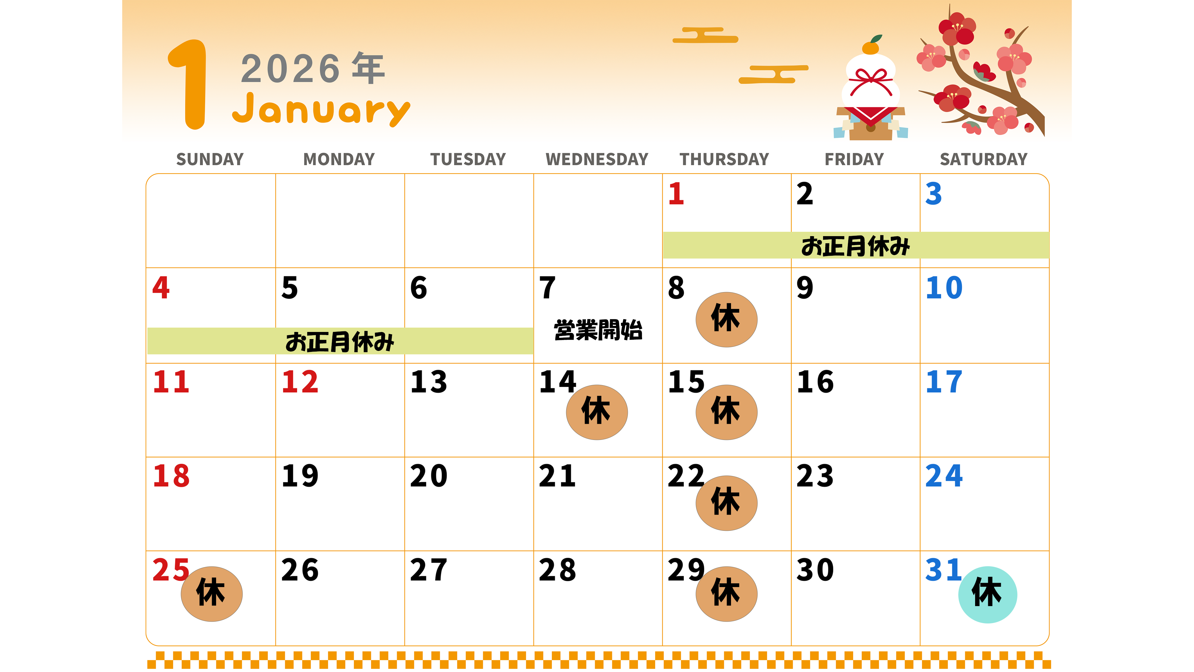 1月営業日について